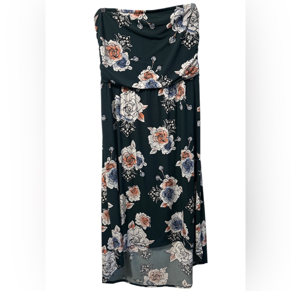 Maurices Womens Size XL strapless hi-low dress green floral casual summer (1096)